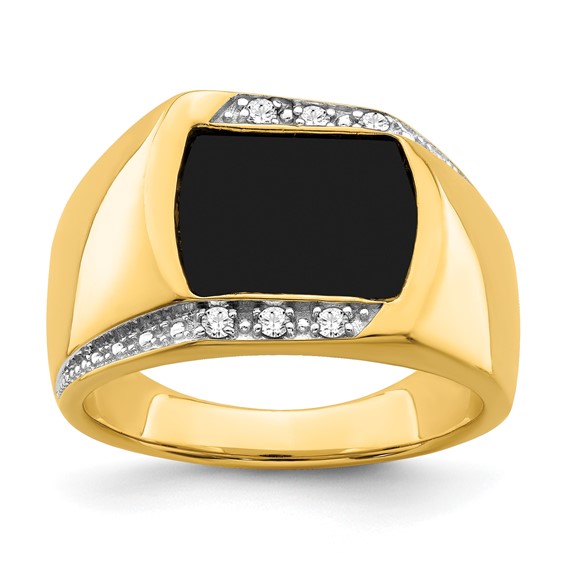 IB Goodman 14k 12x9mm Cushion Onyx and 1/8 carat Diamond Mens Ring