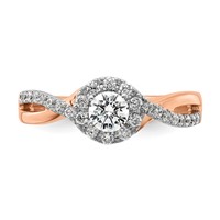 10K Two-Tone Rose and White Gold 0.62 Carat Lab Grown Diamond VS SI+ G+ Round Complete Fancy Halo Engagement Ring view 4