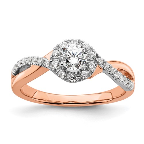 14K Two-tone Rose and White Gold 0.62 Carat Lab Grown Diamond VS SI+ G+ Round Complete Fancy Halo Engagement Ring