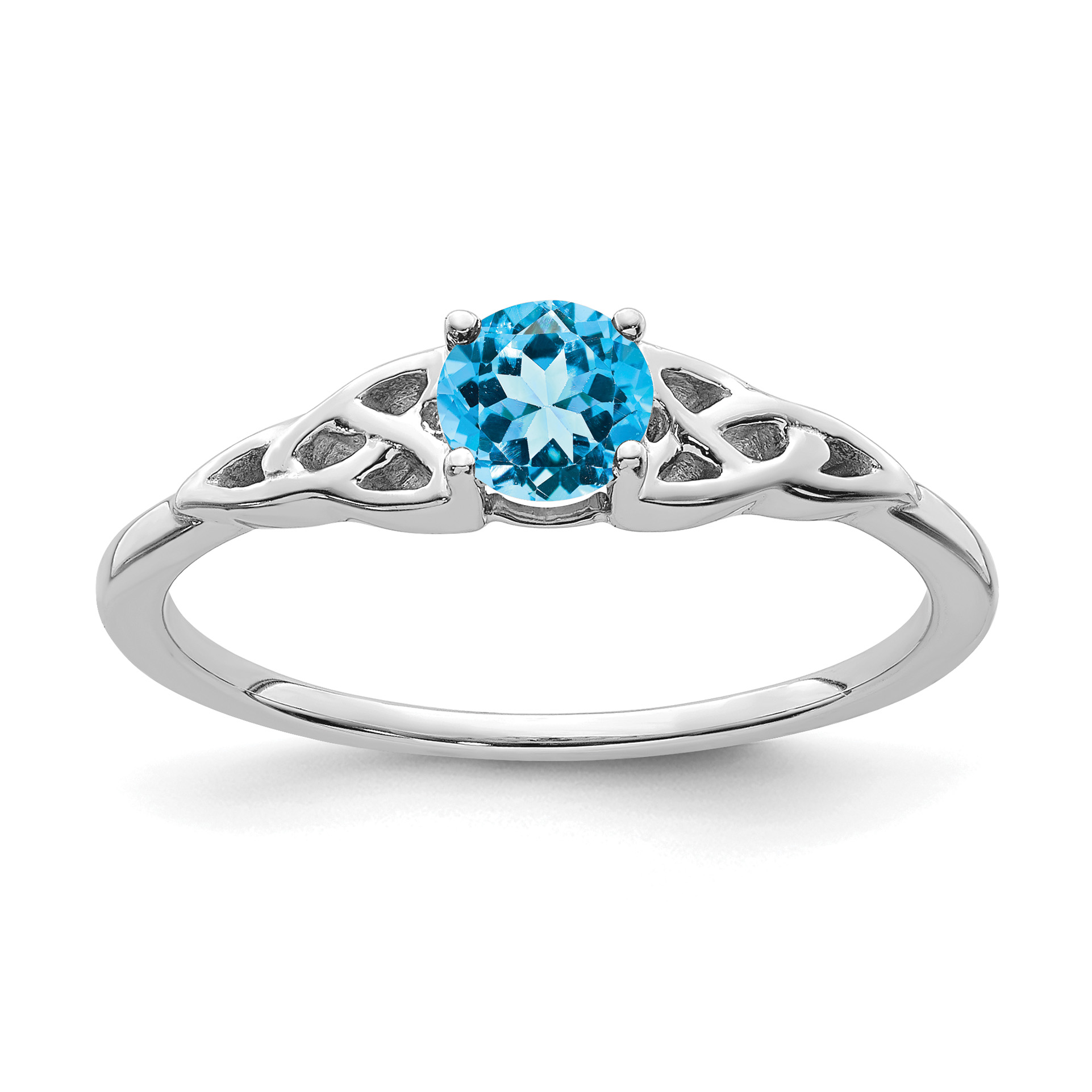 14K White Gold Blue Topaz Celtic Knot Ring (RM7396-BT-W)