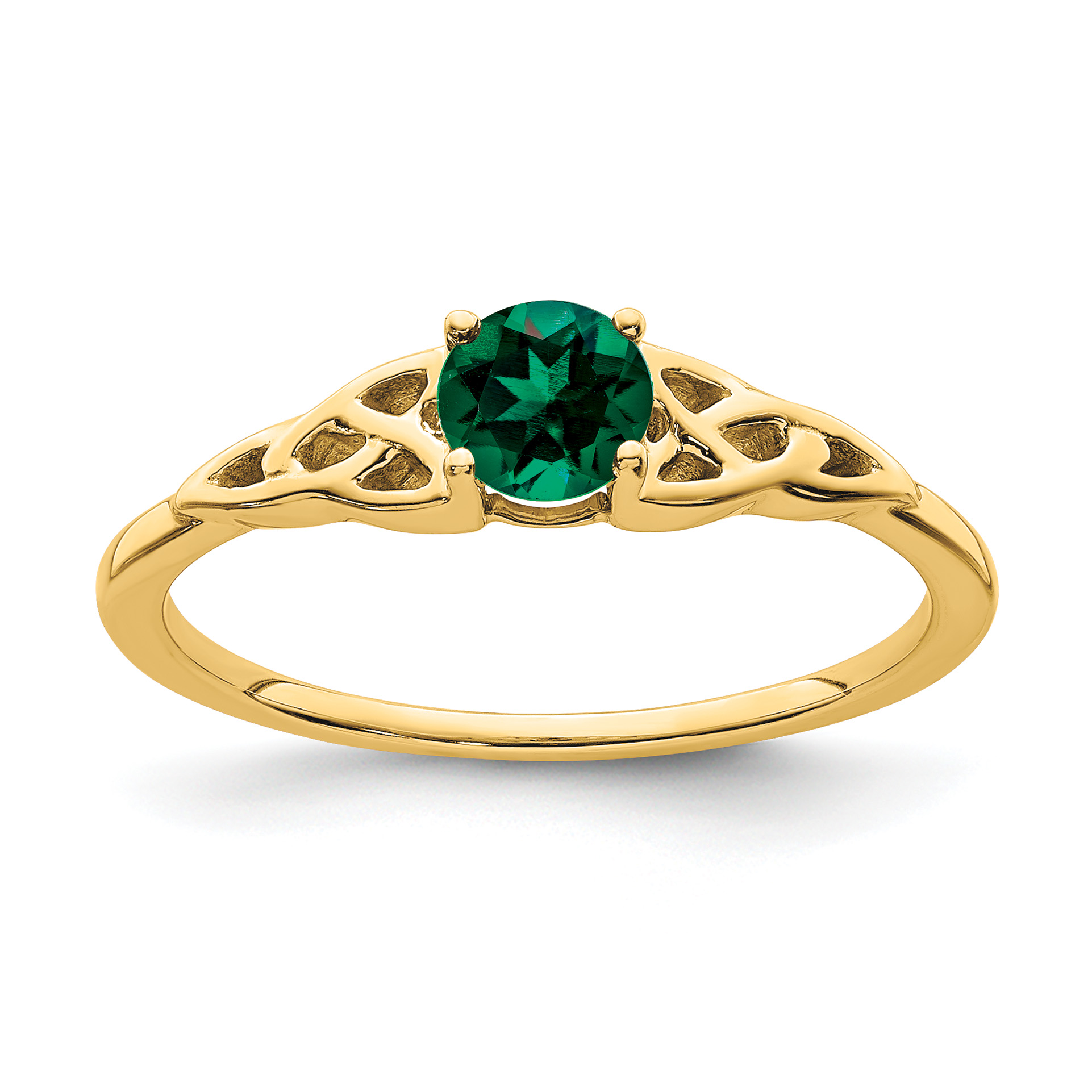 14K Created Emerald Celtic Knot Ring (RM7396-CEM-Y)
