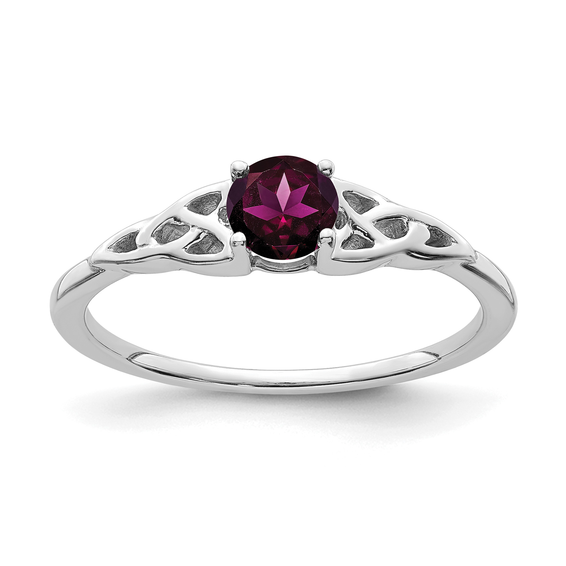 14K White Gold Rhodolite Garnet Celtic Knot Ring (RM7396-RG-W)