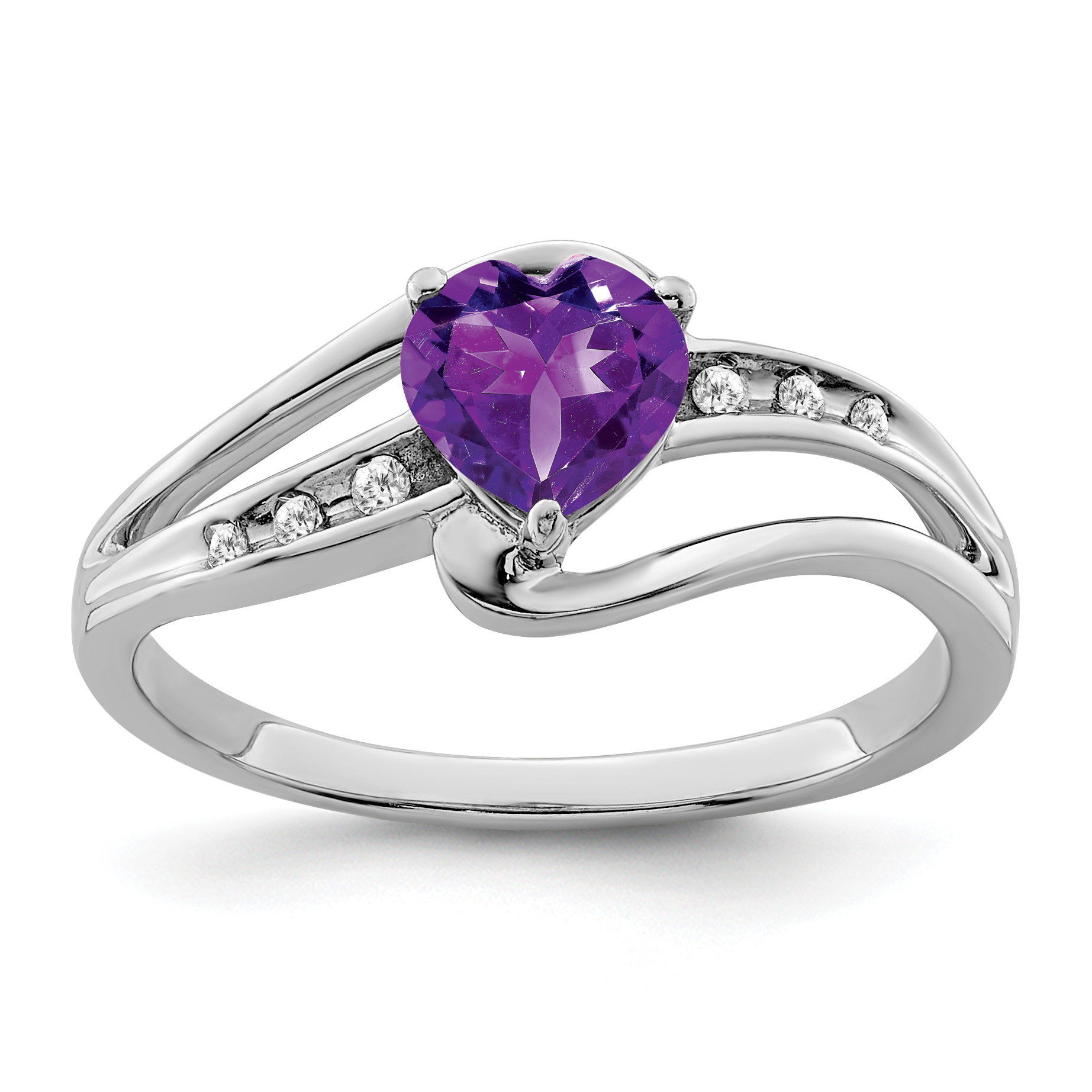 Sterling Silver Rhodium-plated Amethyst and Diamond Ring (RM7401-AM-004-SSA-6)