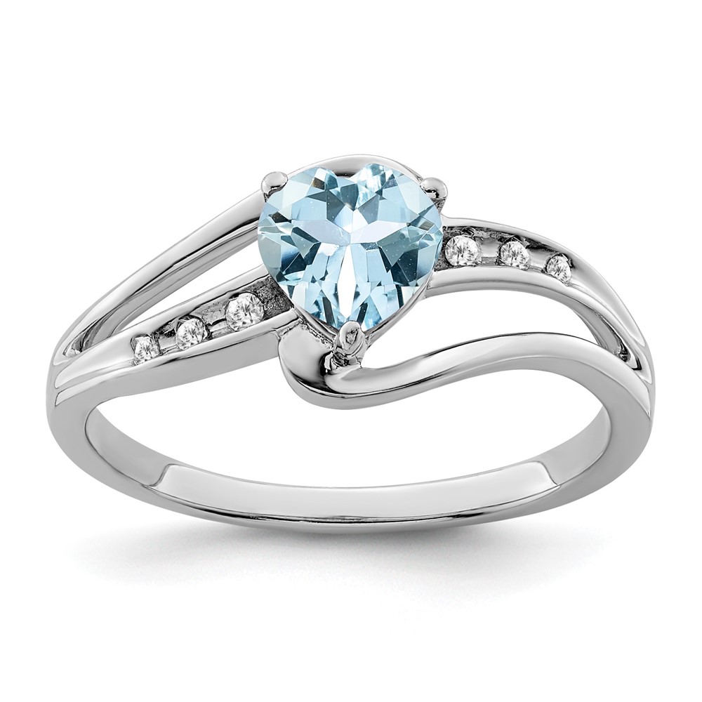 Sterling Silver Rhodium-plated Aquamarine and Diamond Ring (RM7401-AQ-004-SSA-7)