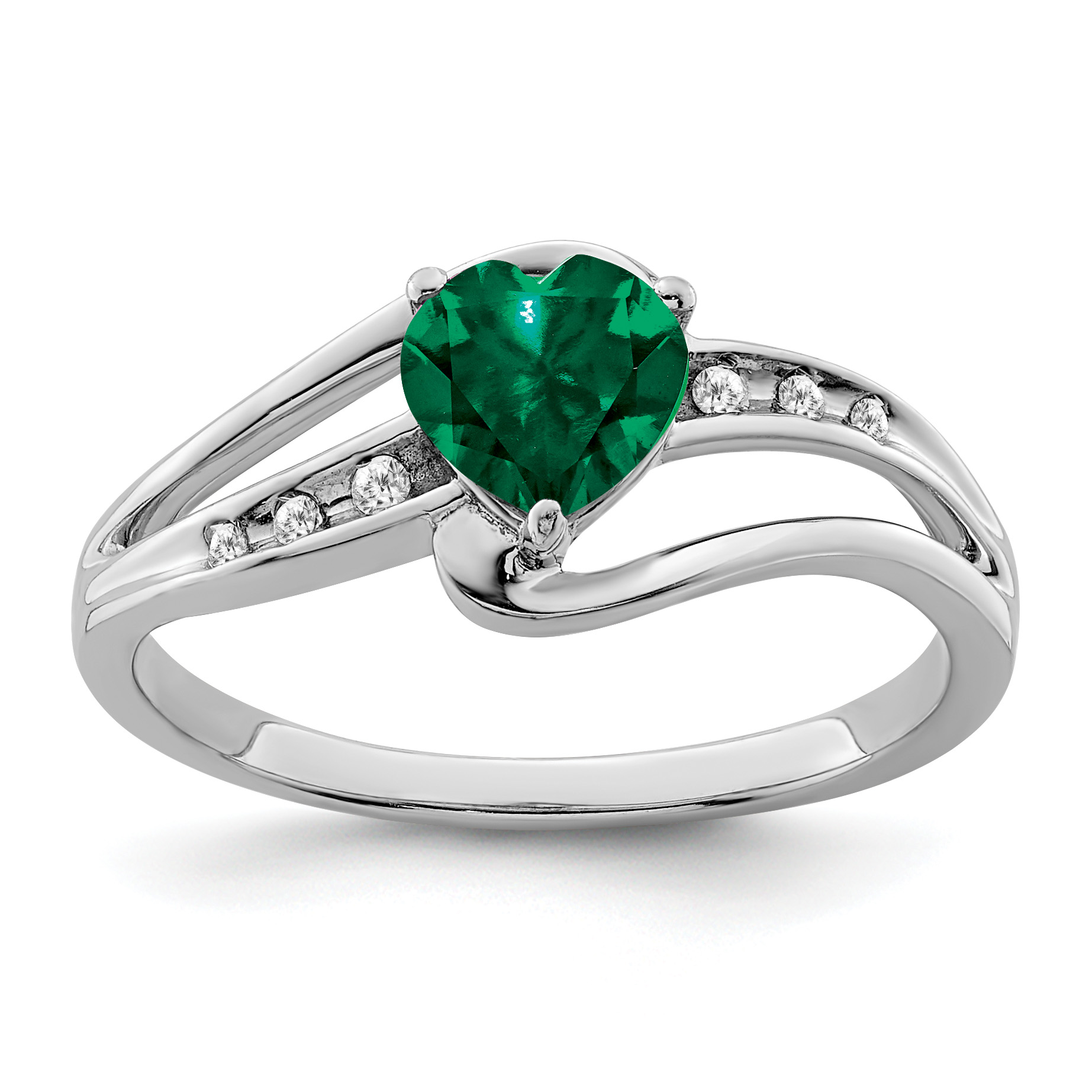 Sterling Silver Rhodium-plated Created Emerald and Diamond Ring (RM7401-CEM-004-SSA-8)
