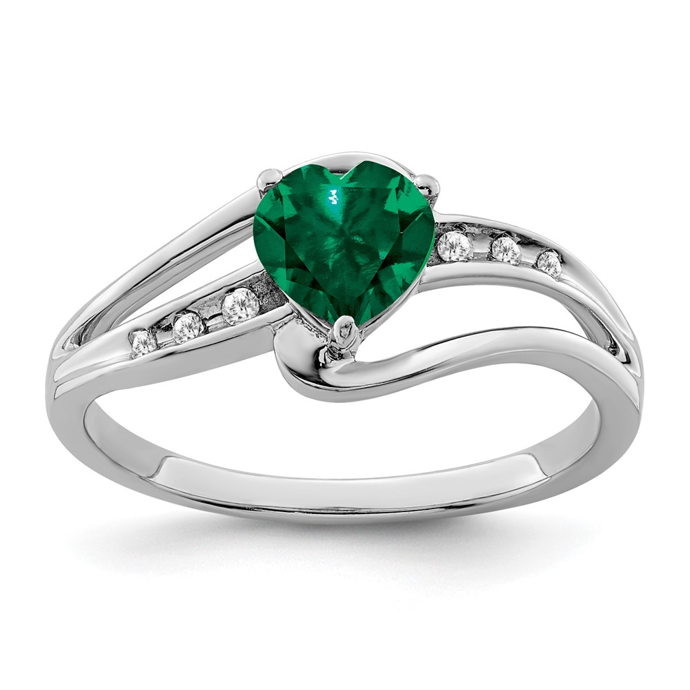 Sterling Silver Rhodium-plated Created Emerald and Diamond Ring (RM7401-CEM-004-SSA-8)