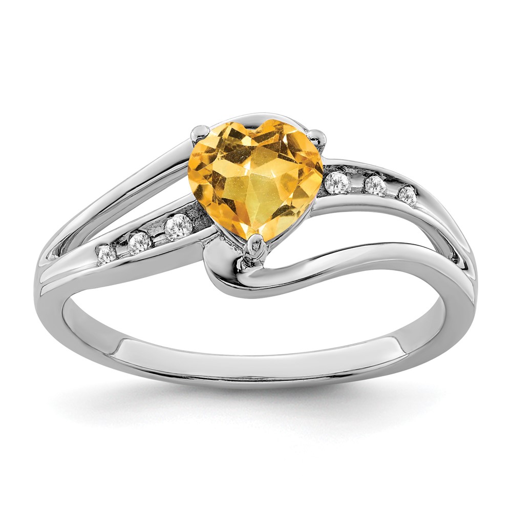 Sterling Silver Rhodium-plated Citrine and Diamond Ring (RM7401-CI-004-SSA-8)