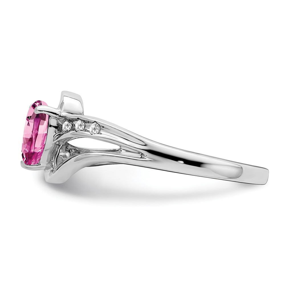 Sterling Silver Rhodium-plated Created Pink Sapphire and Diamond Ring (RM7401-CPS-004-SSA-7)