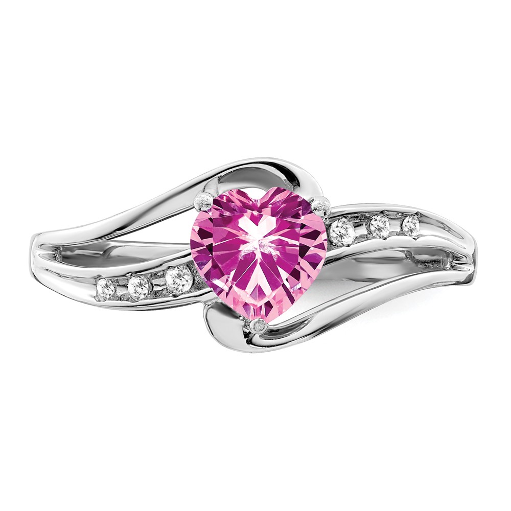 Sterling Silver Rhodium-plated Created Pink Sapphire and Diamond Ring (RM7401-CPS-004-SSA-7)