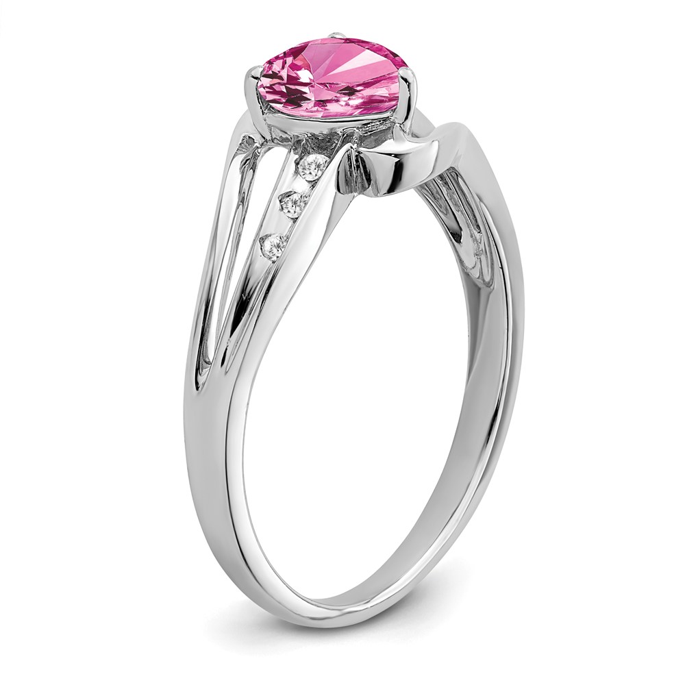 Sterling Silver Rhodium-plated Created Pink Sapphire and Diamond Ring (RM7401-CPS-004-SSA-7)