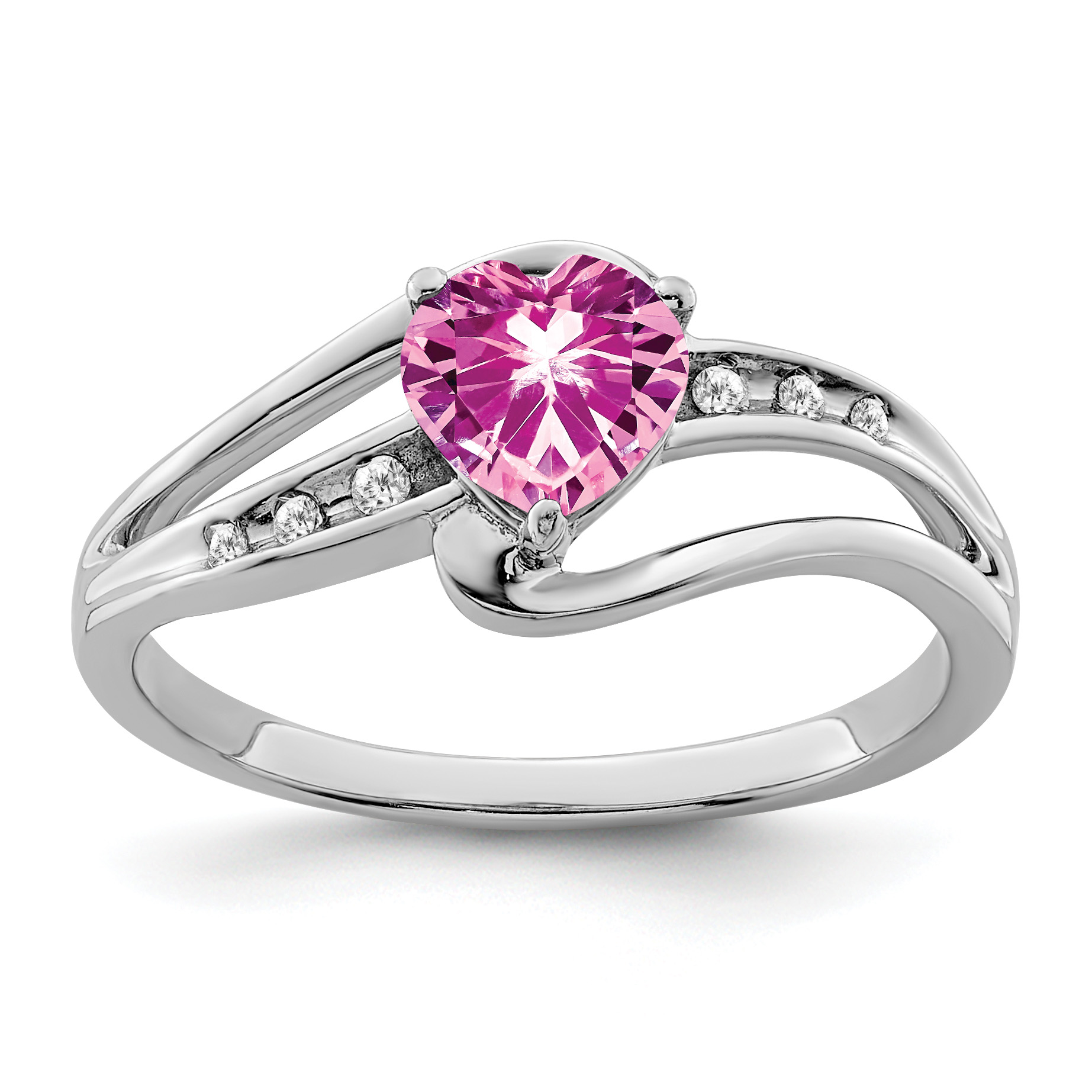 Sterling Silver Rhodium-plated Created Pink Sapphire and Diamond Ring (RM7401-CPS-004-SSA-7)