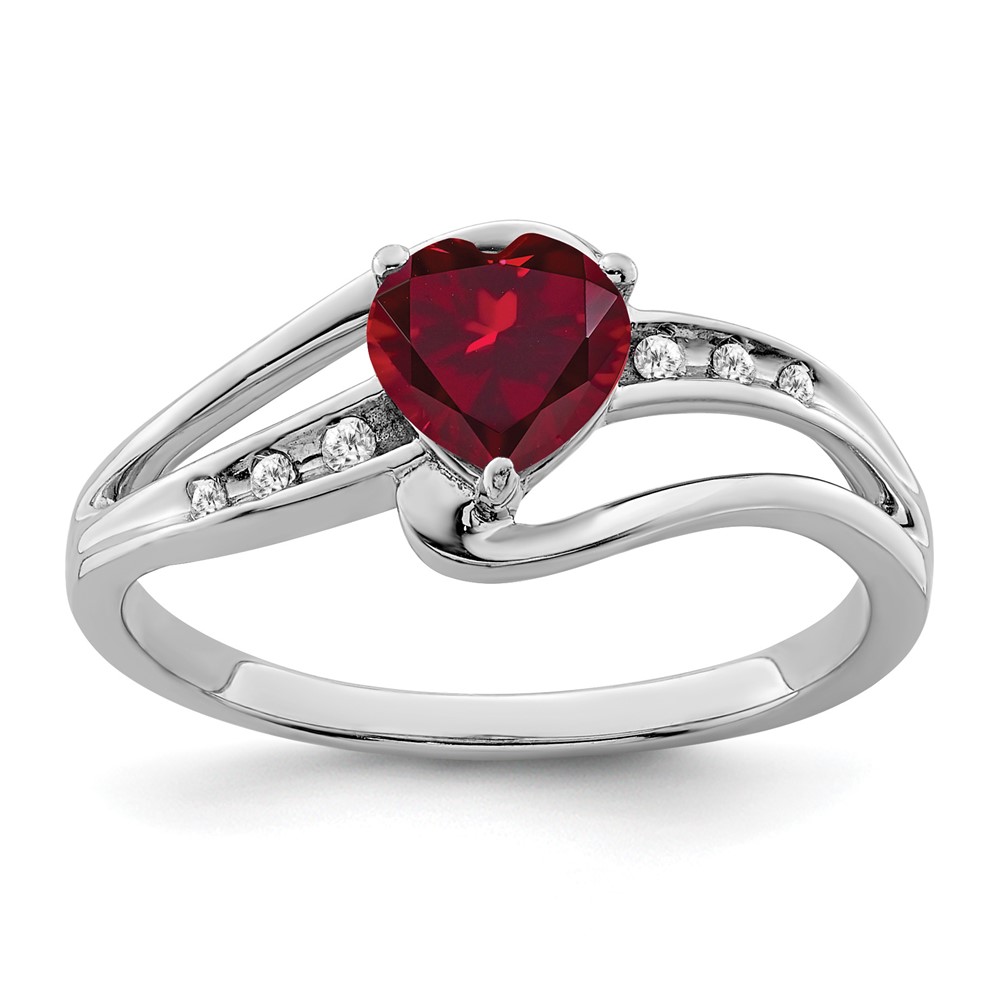 Sterling Silver Rhodium-plated Created Ruby and Diamond Ring (RM7401-CRU-004-SSA-6)