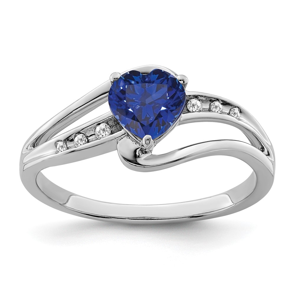 Sterling Silver Rhodium-plated Created Sapphire and Diamond Ring (RM7401-CSA-004-SSA-6)