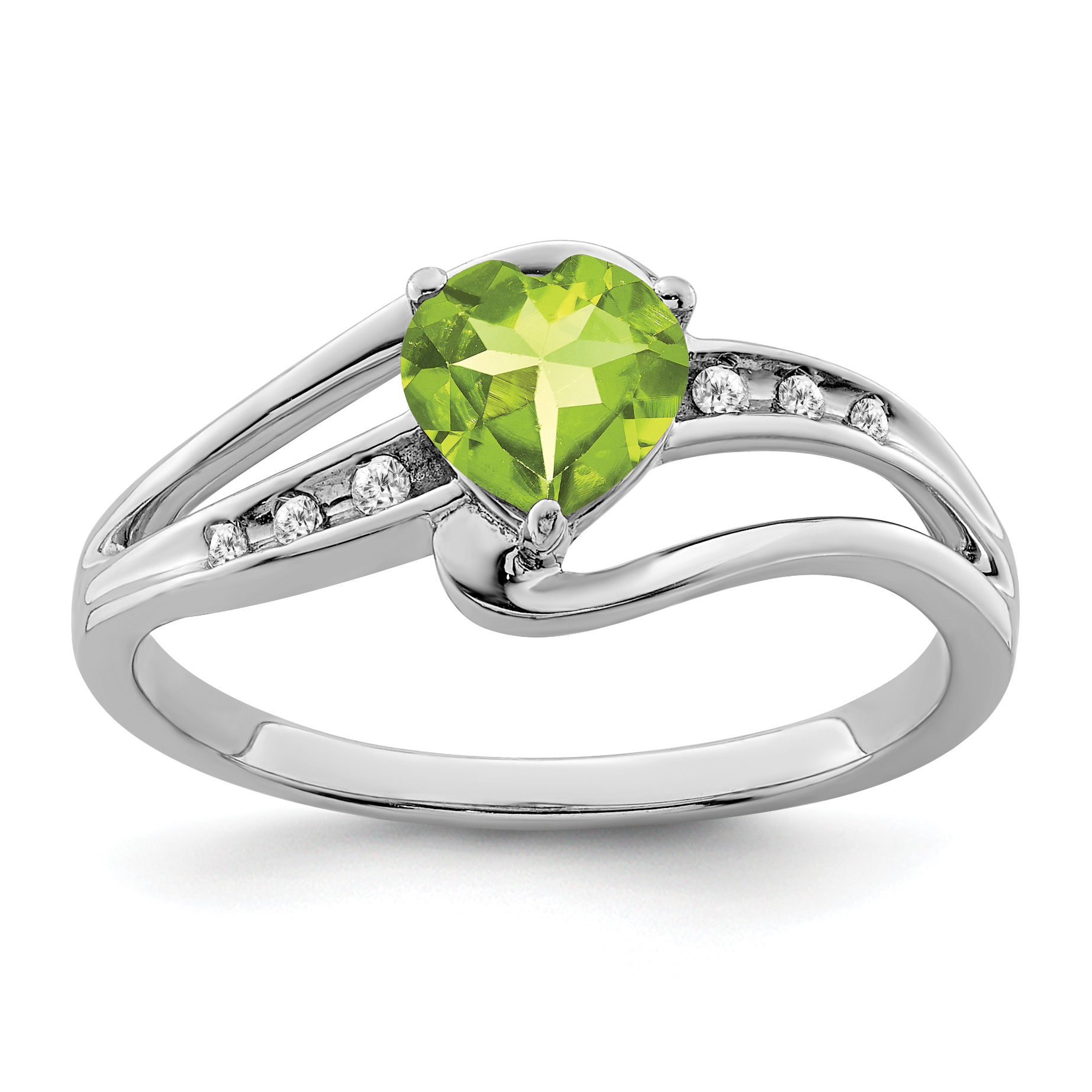 Sterling Silver Rhodium-plated Peridot and Diamond Ring (RM7401-PE-004-SSA-6)