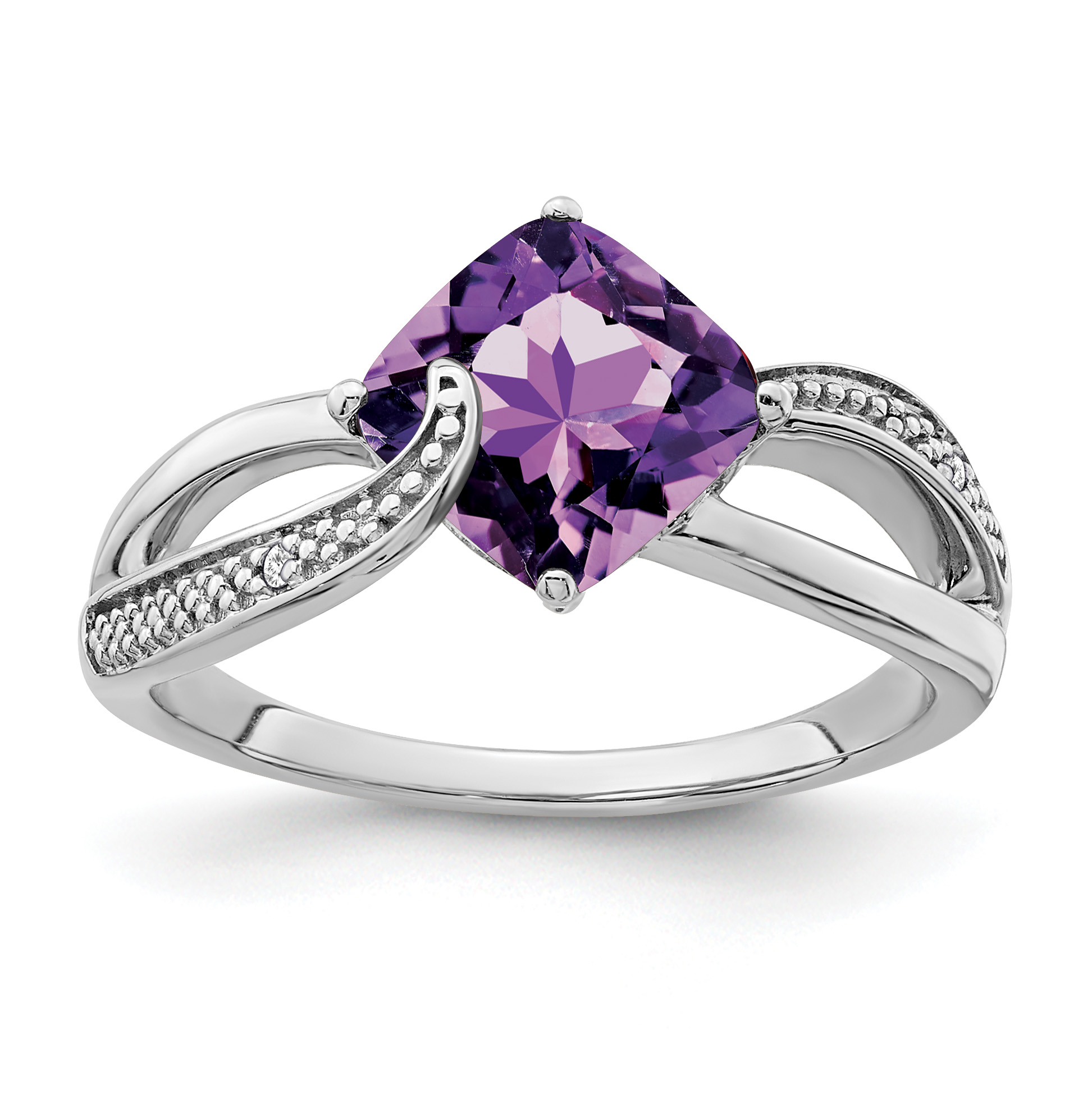 Sterling Silver Rhodium-plated Amethyst and Diamond Ring (RM7402-AM-001-SSA-6)
