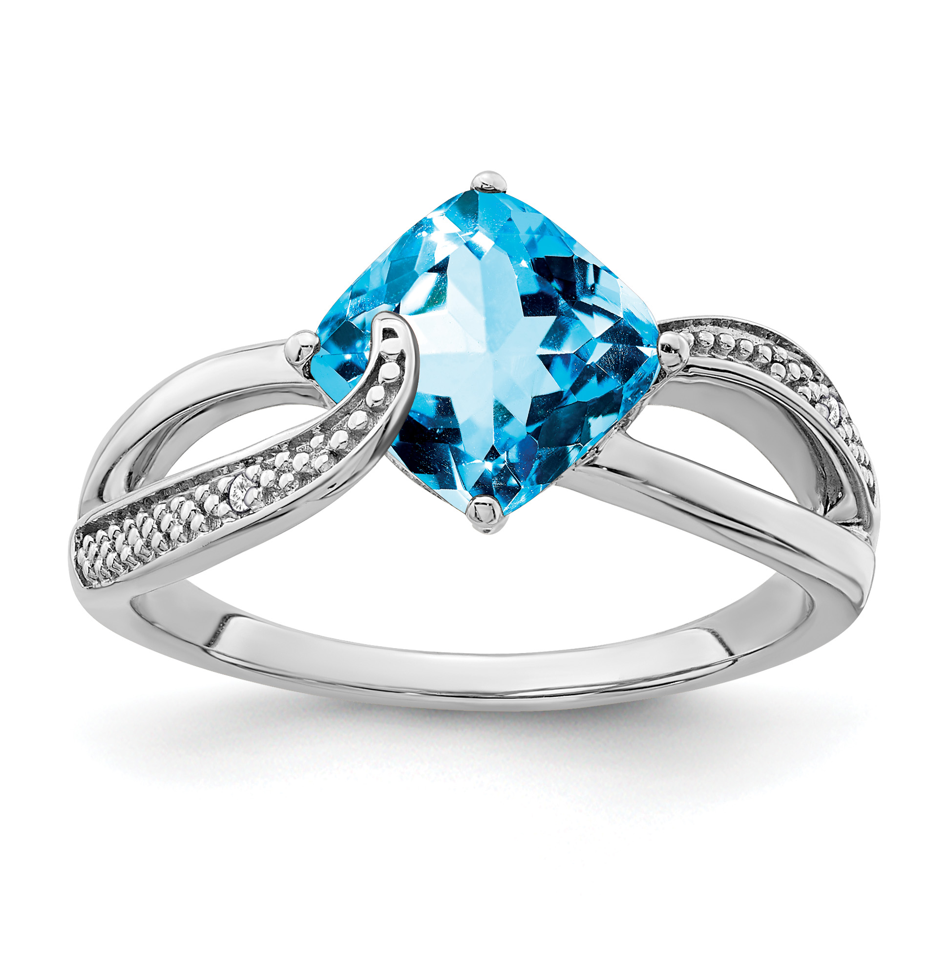 Sterling Silver Rhodium-plated Blue Topaz and Diamond Ring (RM7402-BT-001-SSA-7)