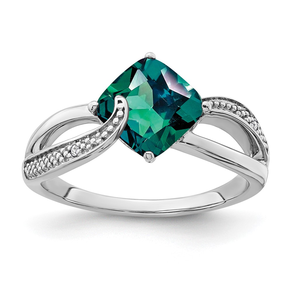 Sterling Silver Rhodium-plated Created Alexandrite and Diamond Ring (RM7402-CA-001-SSA-8)
