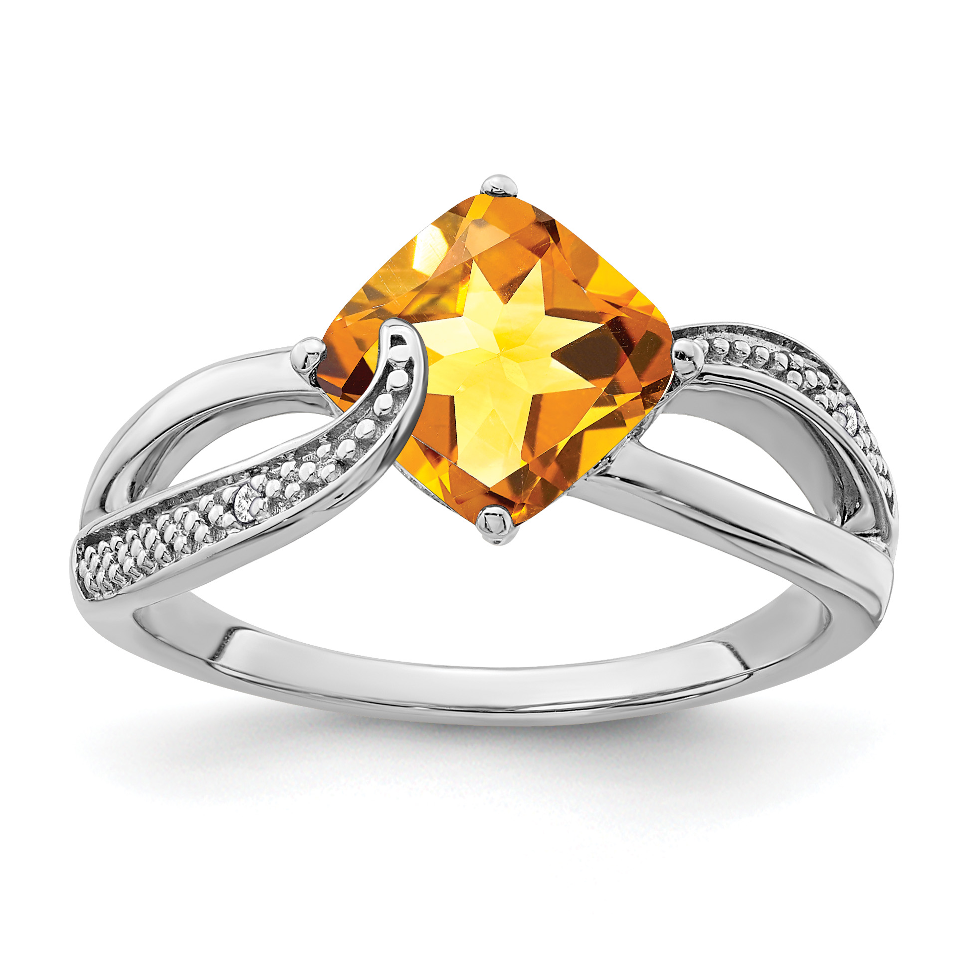 Sterling Silver Rhodium-plated Citrine and Diamond Ring (RM7402-CI-001-SSA-7)