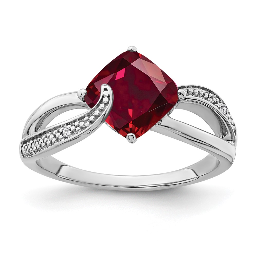 Sterling Silver Rhodium-plated Created Ruby and Diamond Ring (RM7402-CRU-001-SSA-7)