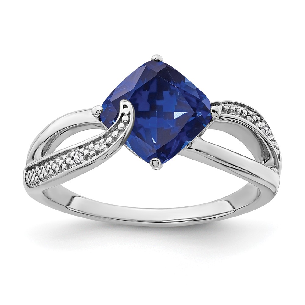 Sterling Silver Rhodium-plated Created Sapphire and Diamond Ring (RM7402-CSA-001-SSA-7)