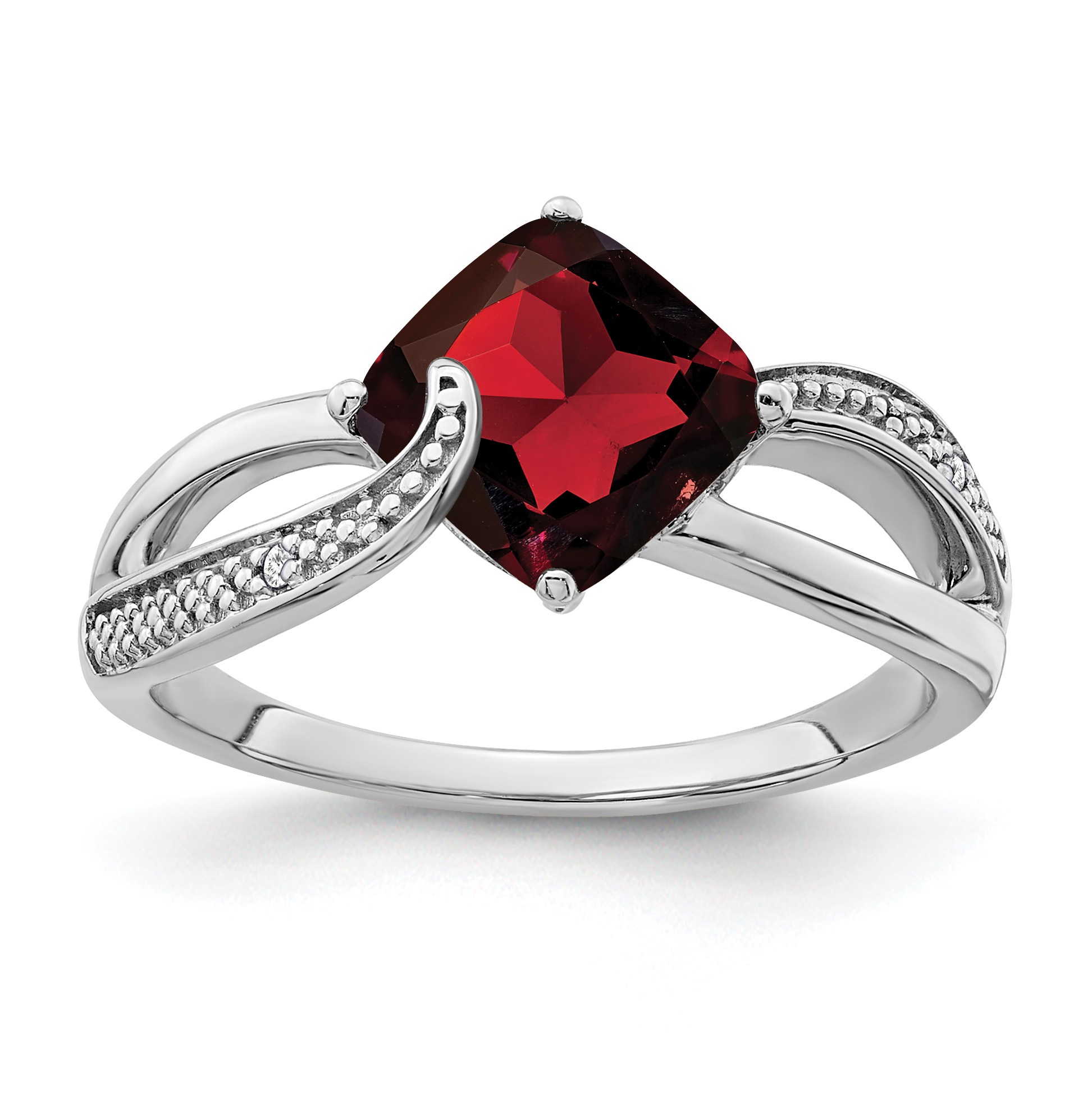 Sterling Silver Rhodium-plated Garnet and Diamond Ring (RM7402-GA-001-SSA-6)