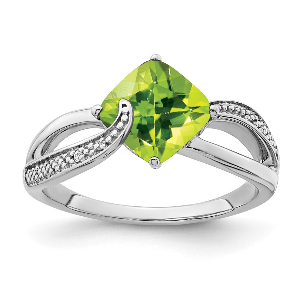 Sterling Silver Rhodium-plated Peridot and Diamond Ring (RM7402-PE-001-SSA-7)