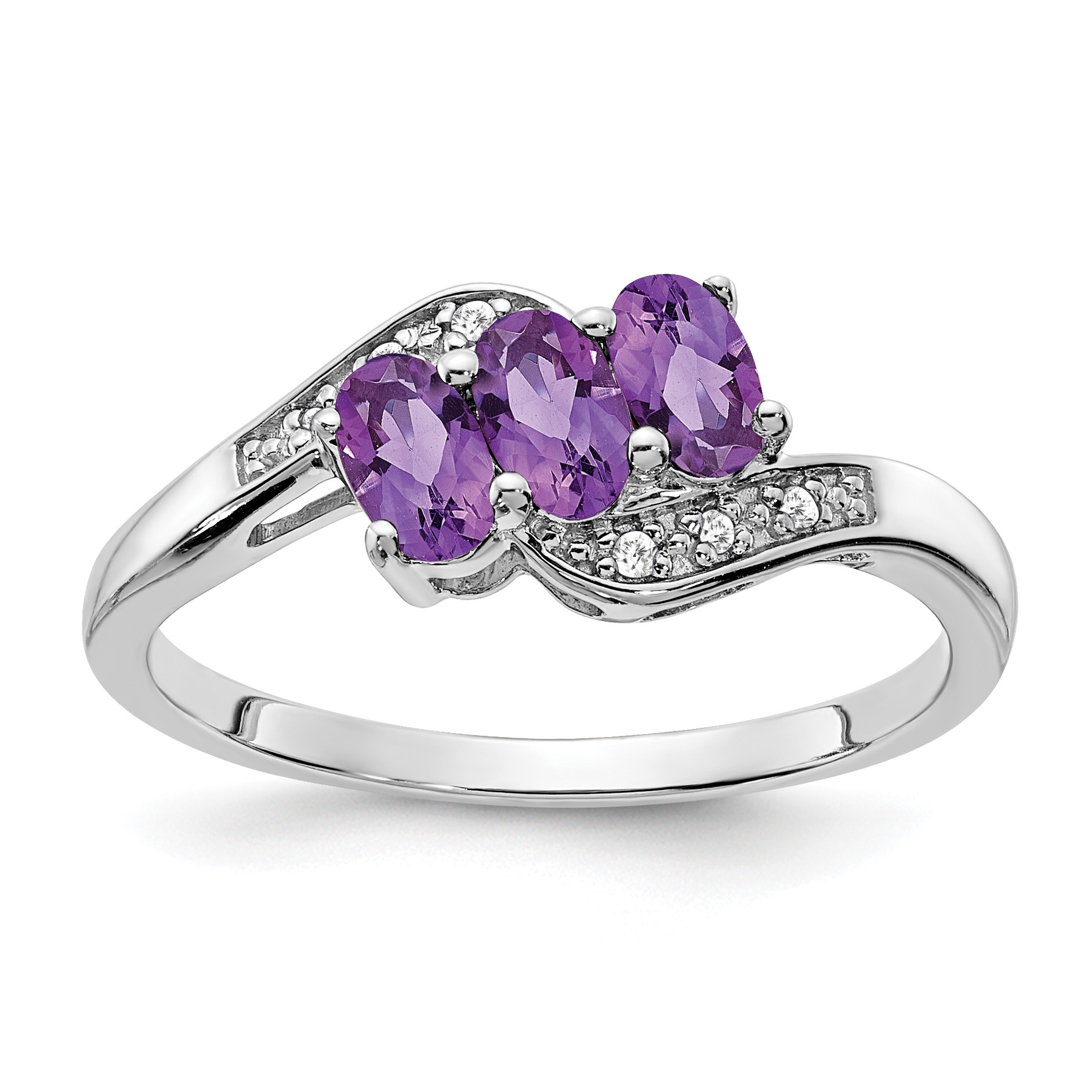 Sterling Silver Rhodium-plated Amethyst and Diamond Ring (RM7403-AM-003-SSA-6)