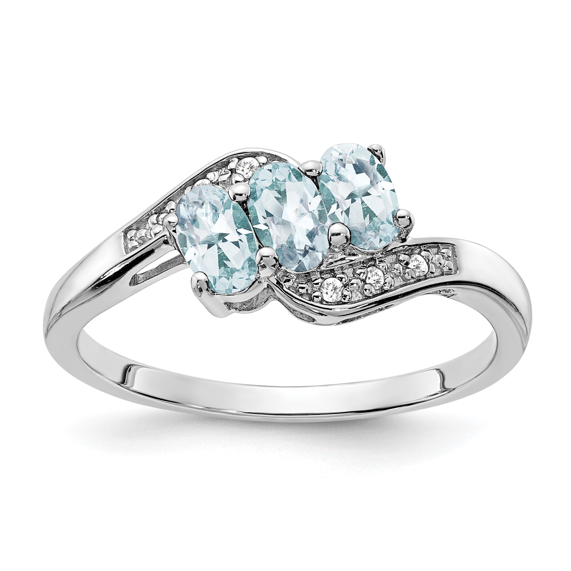 Sterling Silver Rhodium-plated Aquamarine and Diamond Ring (RM7403-AQ-003-SSA-6)