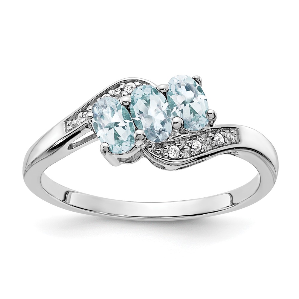 Sterling Silver Rhodium-plated Aquamarine and Diamond Ring (RM7403-AQ-003-SSA-6)