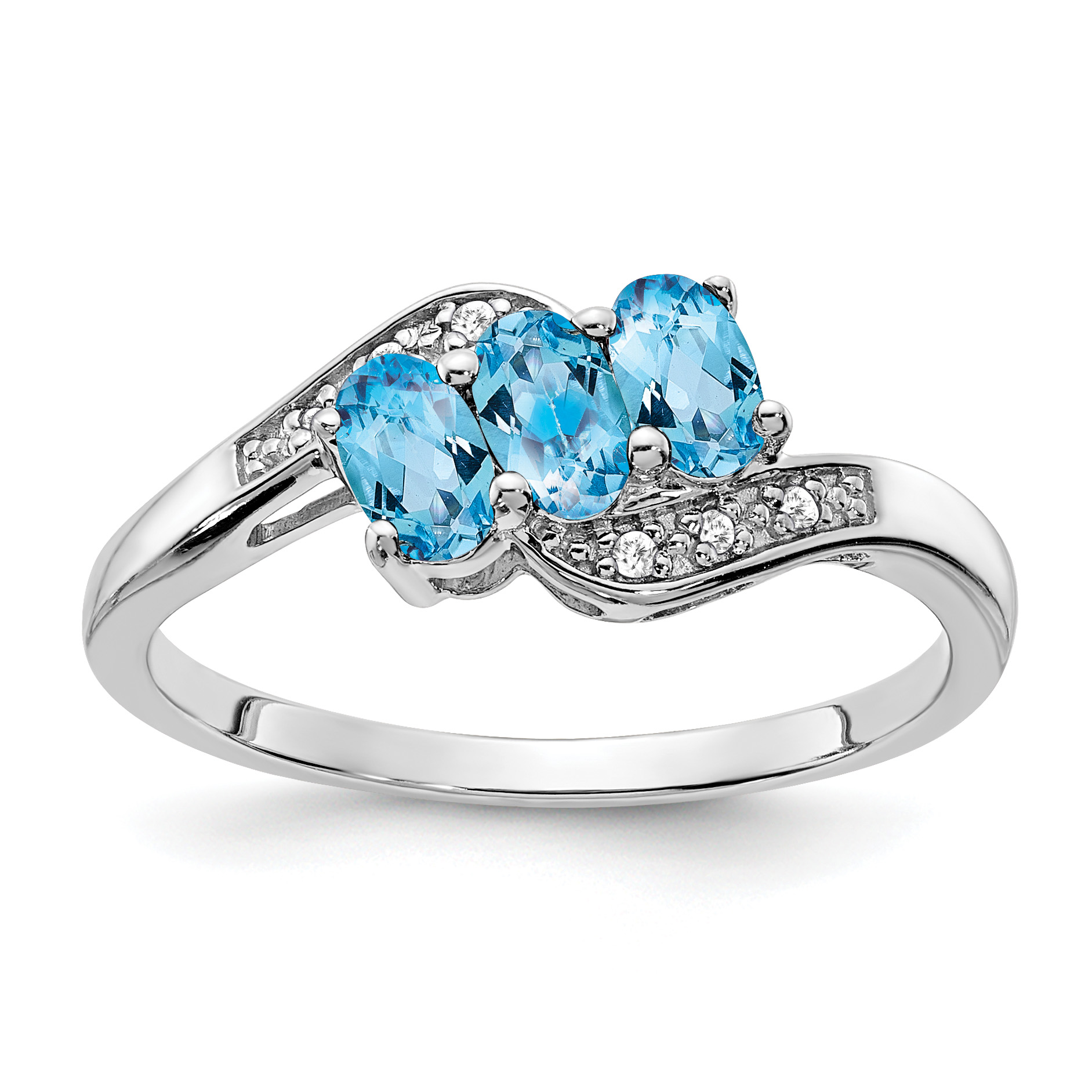 Sterling Silver Rhodium-plated Blue Topaz and Diamond Ring (RM7403-BT-003-SSA-6)
