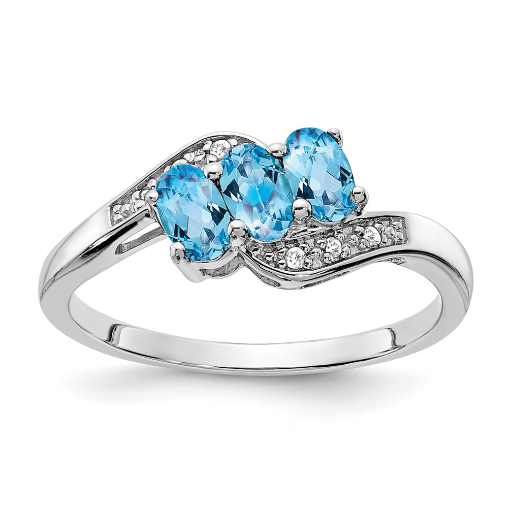 Sterling Silver Rhodium-plated Blue Topaz and Diamond Ring (RM7403-BT-003-SSA-6)