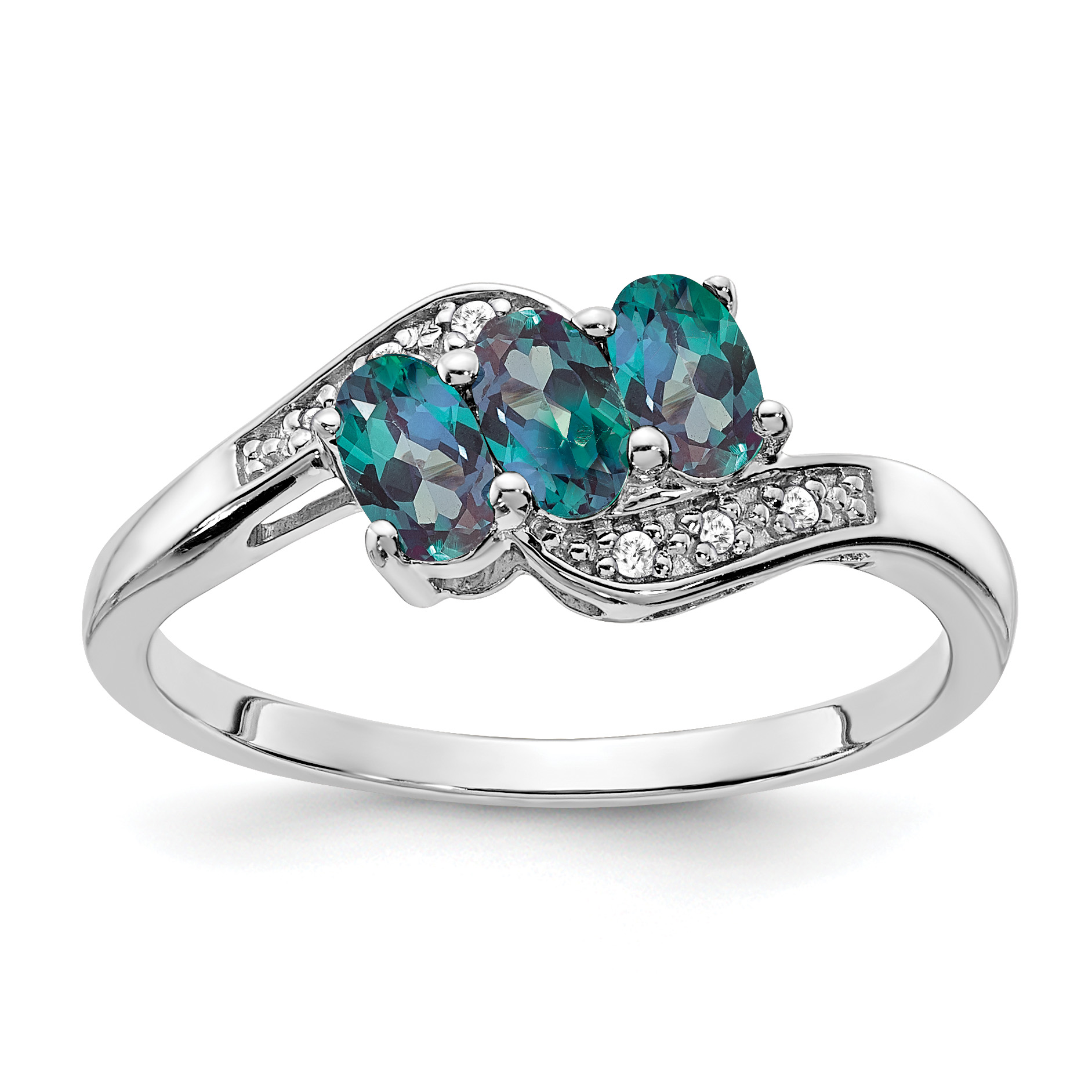 Sterling Silver Rhodium-plated Created Alexandrite and Diamond Ring (RM7403-CA-003-SSA-6)