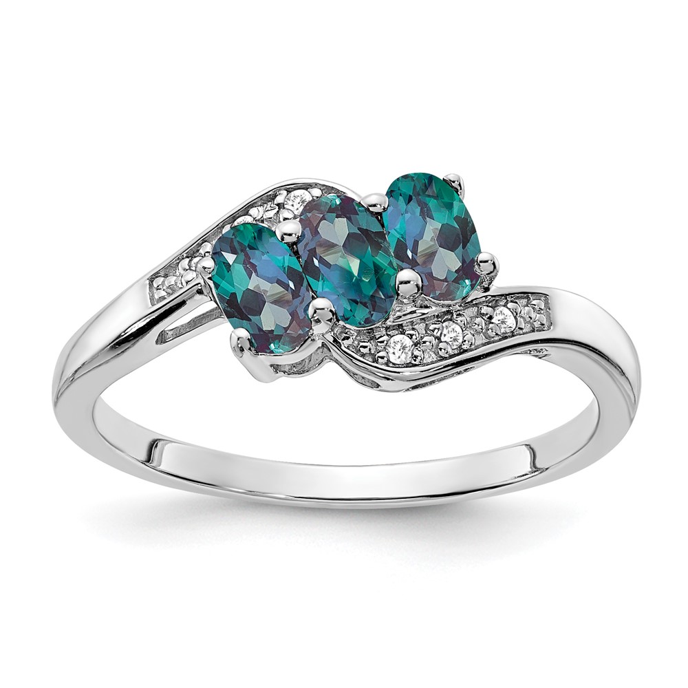 Sterling Silver Rhodium-plated Created Alexandrite and Diamond Ring (RM7403-CA-003-SSA-6)