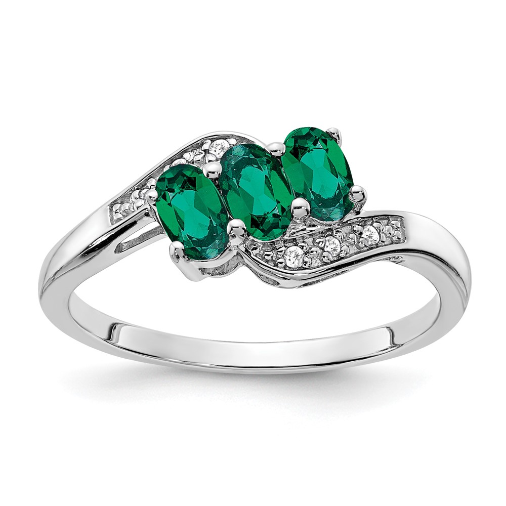 Sterling Silver Rhodium-plated Created Emerald and Diamond Ring (RM7403-CEM-003-SSA-7)