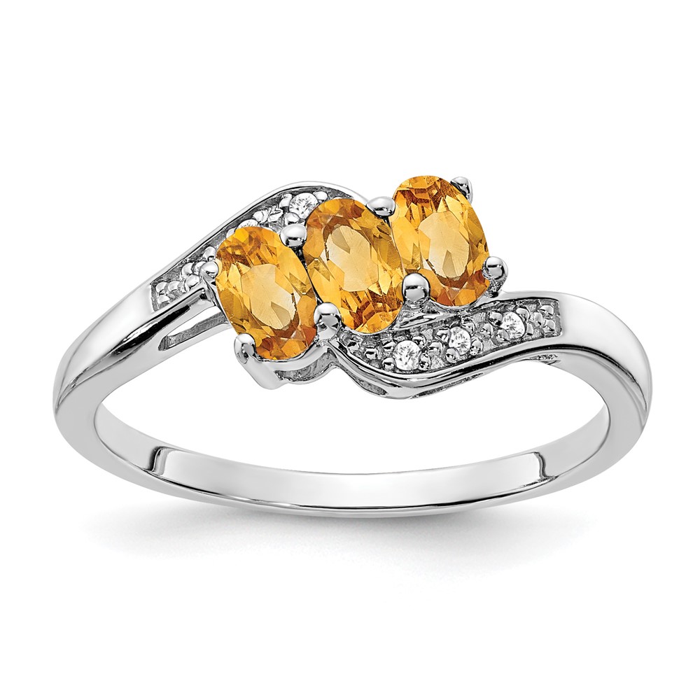 Sterling Silver Rhodium-plated Citrine and Diamond Ring (RM7403-CI-003-SSA-7)