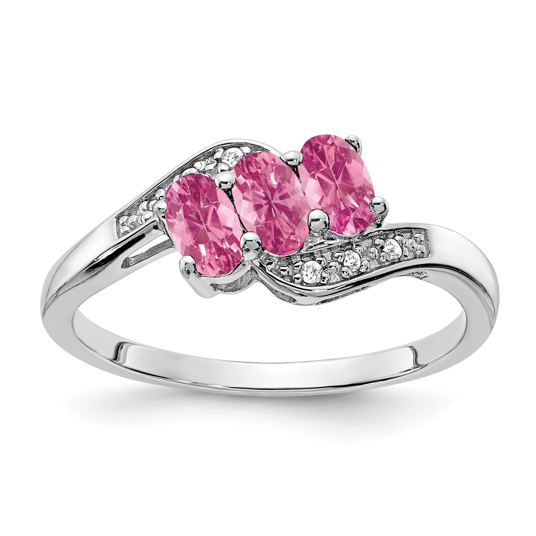 Sterling Silver Rhodium-plated Created Pink Sapphire and Diamond Ring (RM7403-CPS-003-SSA-6)