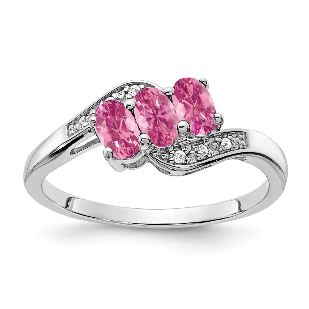 Sterling Silver Rhodium-plated Created Pink Sapphire and Diamond Ring (RM7403-CPS-003-SSA-6)
