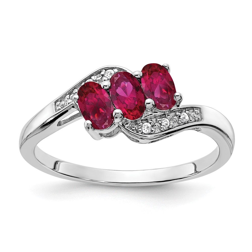 Sterling Silver Rhodium-plated Created Ruby and Diamond Ring (RM7403-CRU-003-SSA-7)