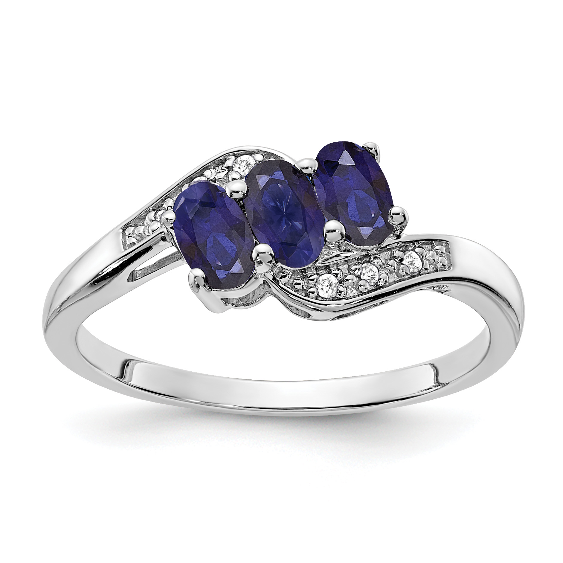 Sterling Silver Rhodium-plated Created Sapphire and Diamond Ring (RM7403-CSA-003-SSA-8)
