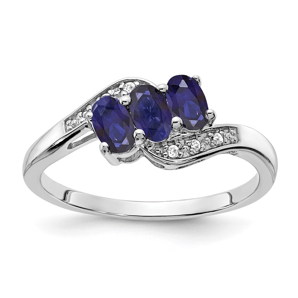 Sterling Silver Rhodium-plated Created Sapphire and Diamond Ring (RM7403-CSA-003-SSA-8)