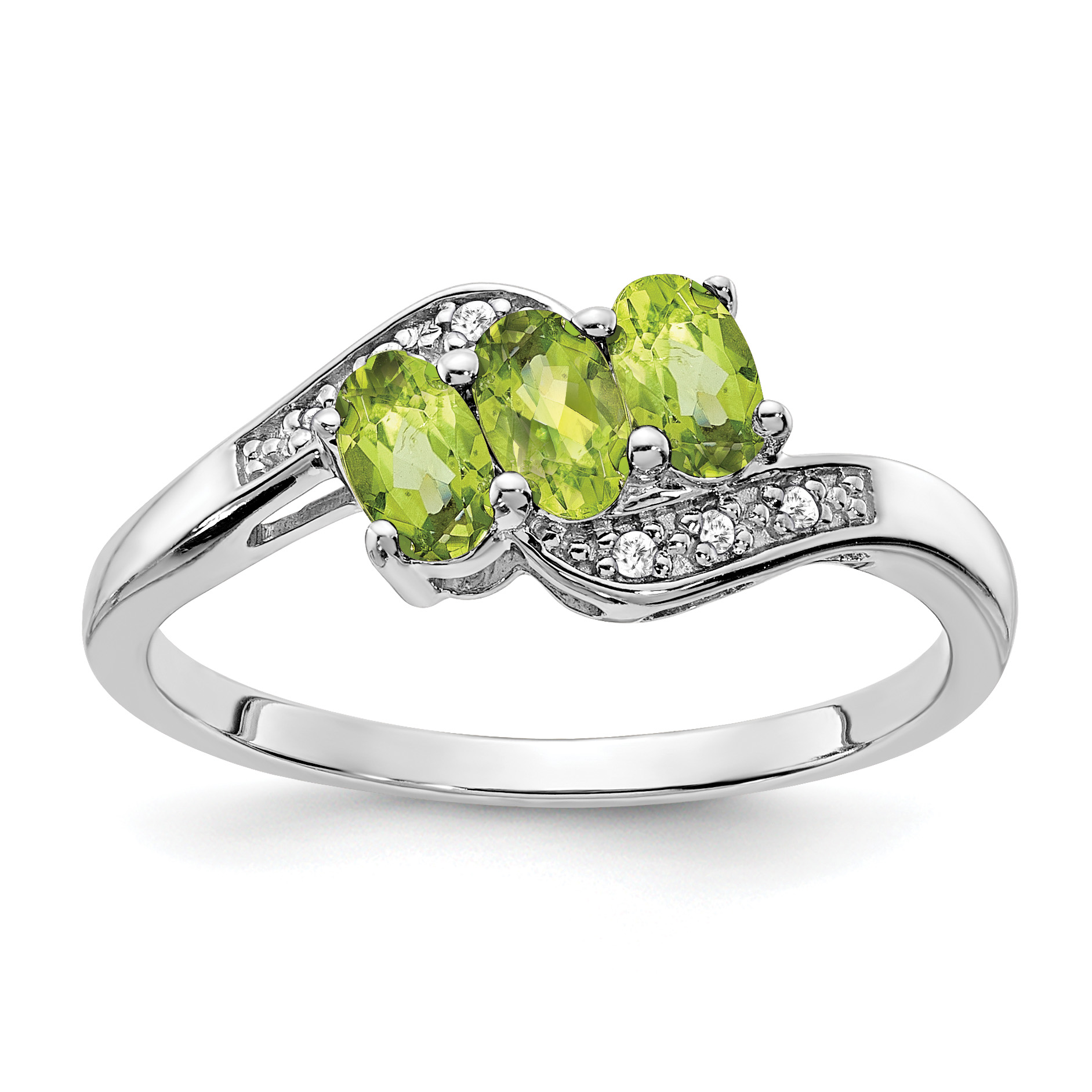 Sterling Silver Rhodium-plated Peridot and Diamond Ring (RM7403-PE-003-SSA-6)
