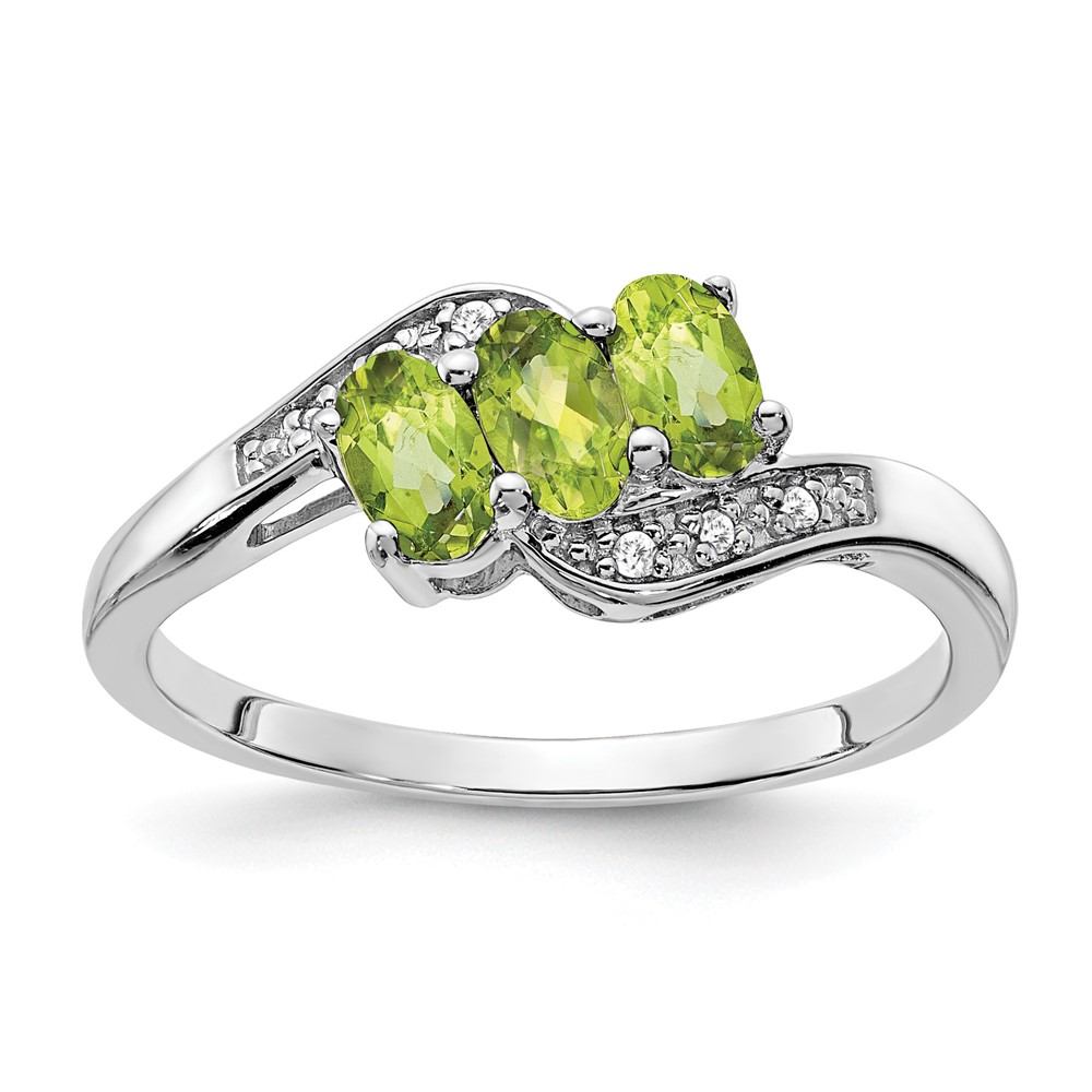 Sterling Silver Rhodium-plated Peridot and Diamond Ring (RM7403-PE-003-SSA-6)