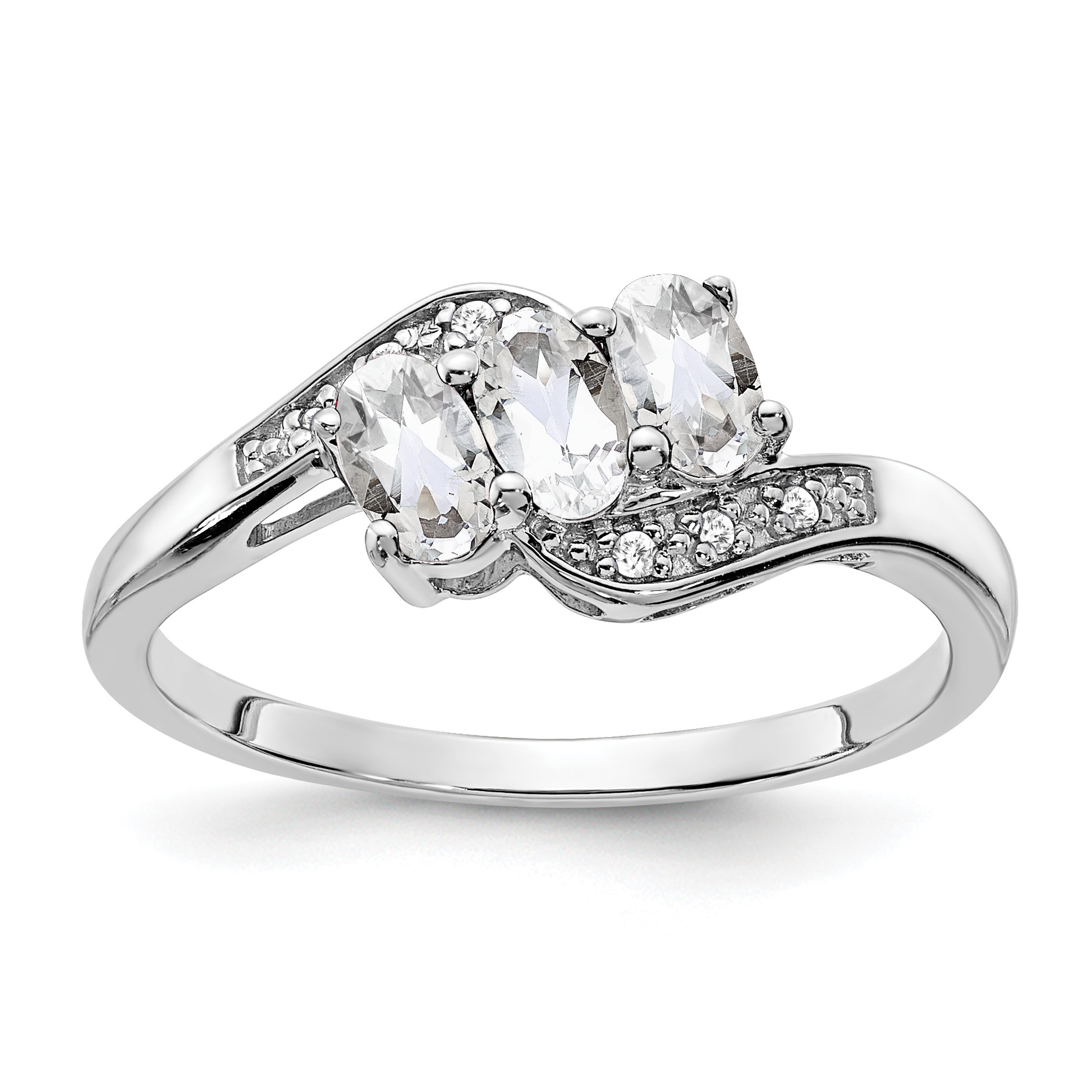Sterling Silver Rhodium-plated White Topaz and Diamond Ring (RM7403-WT-003-SSA-7)
