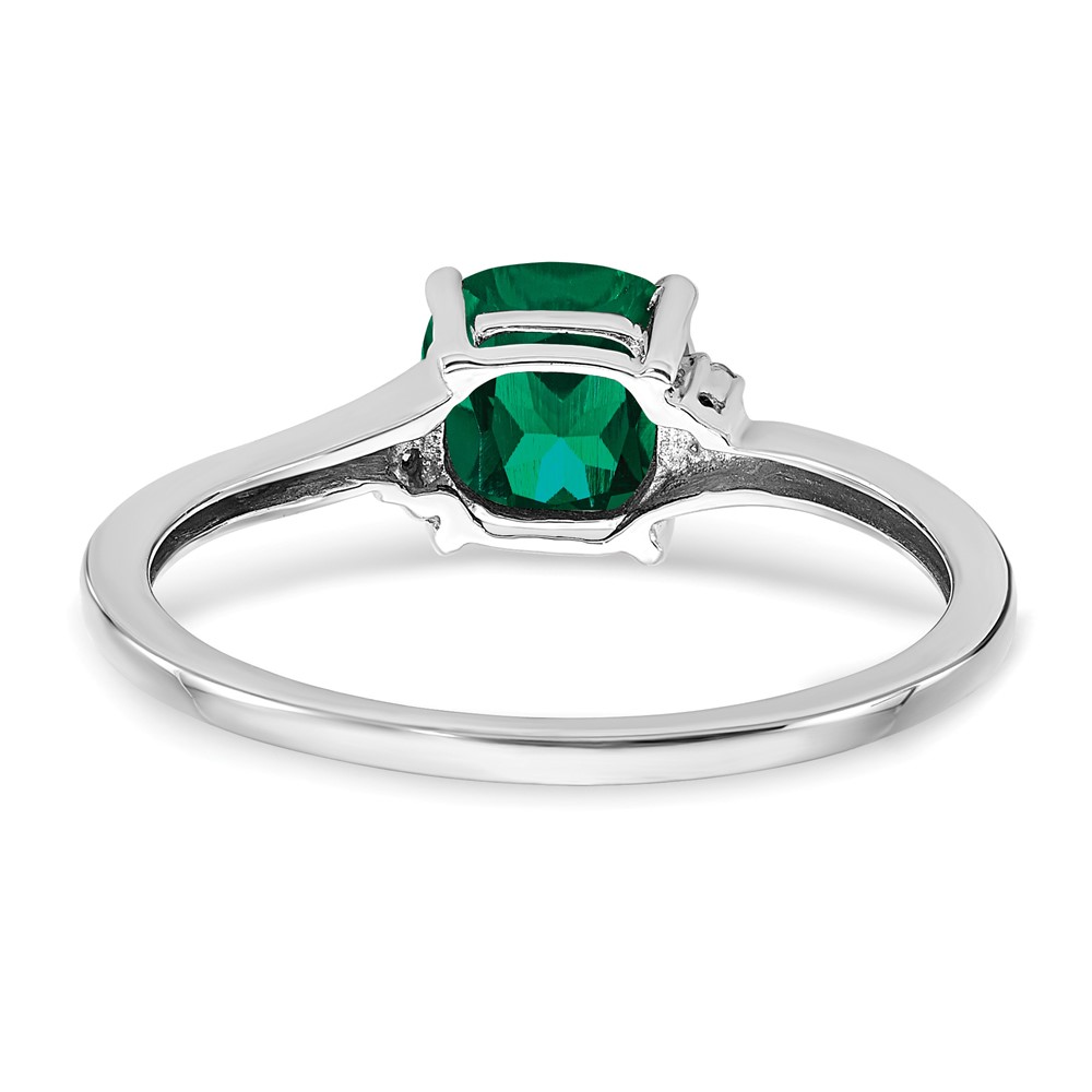 Sterling Silver Rhodium-plated Created Emerald and Diamond Ring (RM7404-CEM-001-SSA-7)