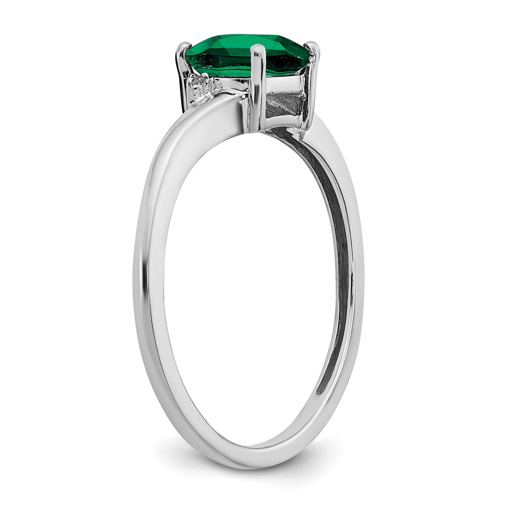 Sterling Silver Rhodium-plated Created Emerald and Diamond Ring (RM7404-CEM-001-SSA-7)