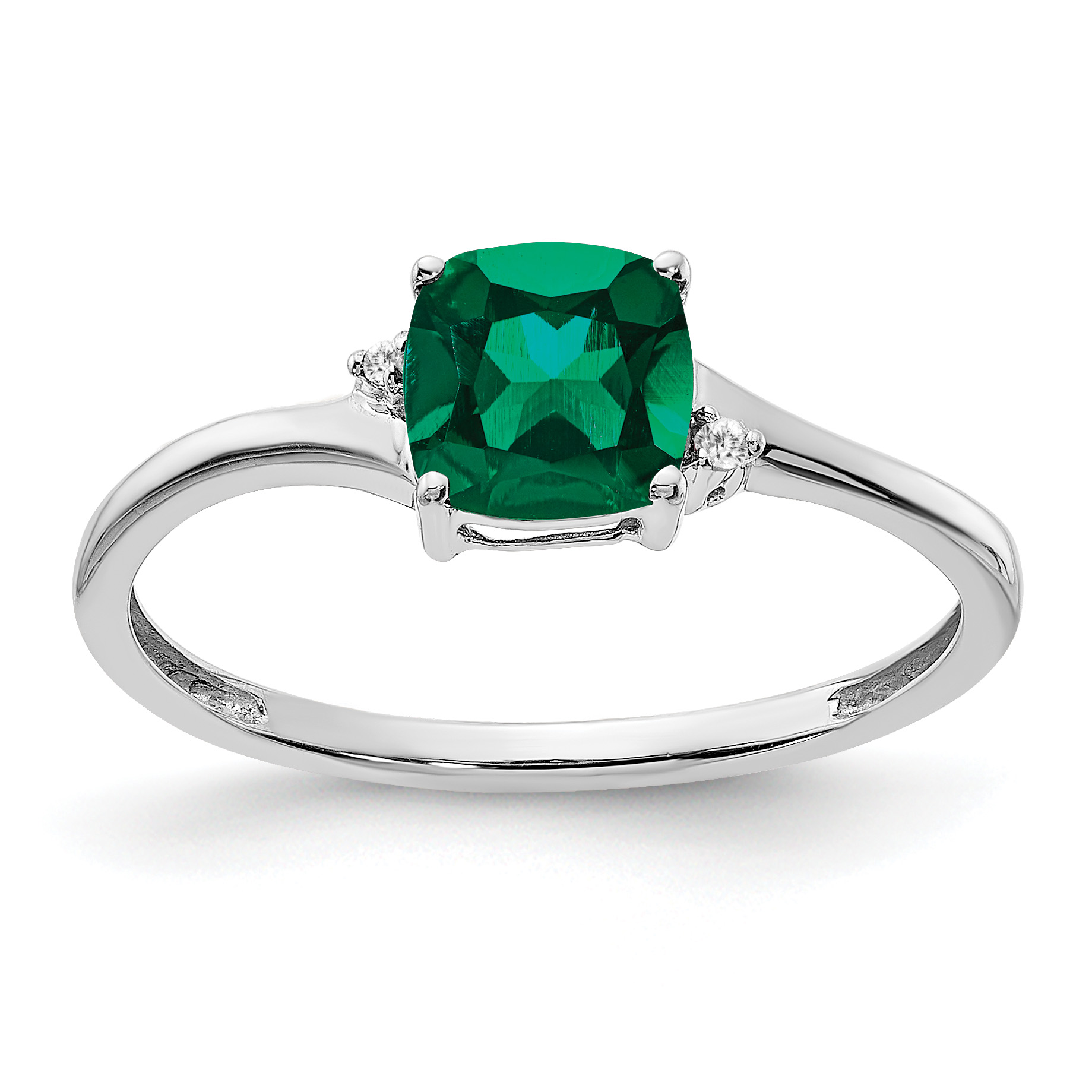 Sterling Silver Rhodium-plated Created Emerald and Diamond Ring (RM7404-CEM-001-SSA-6)