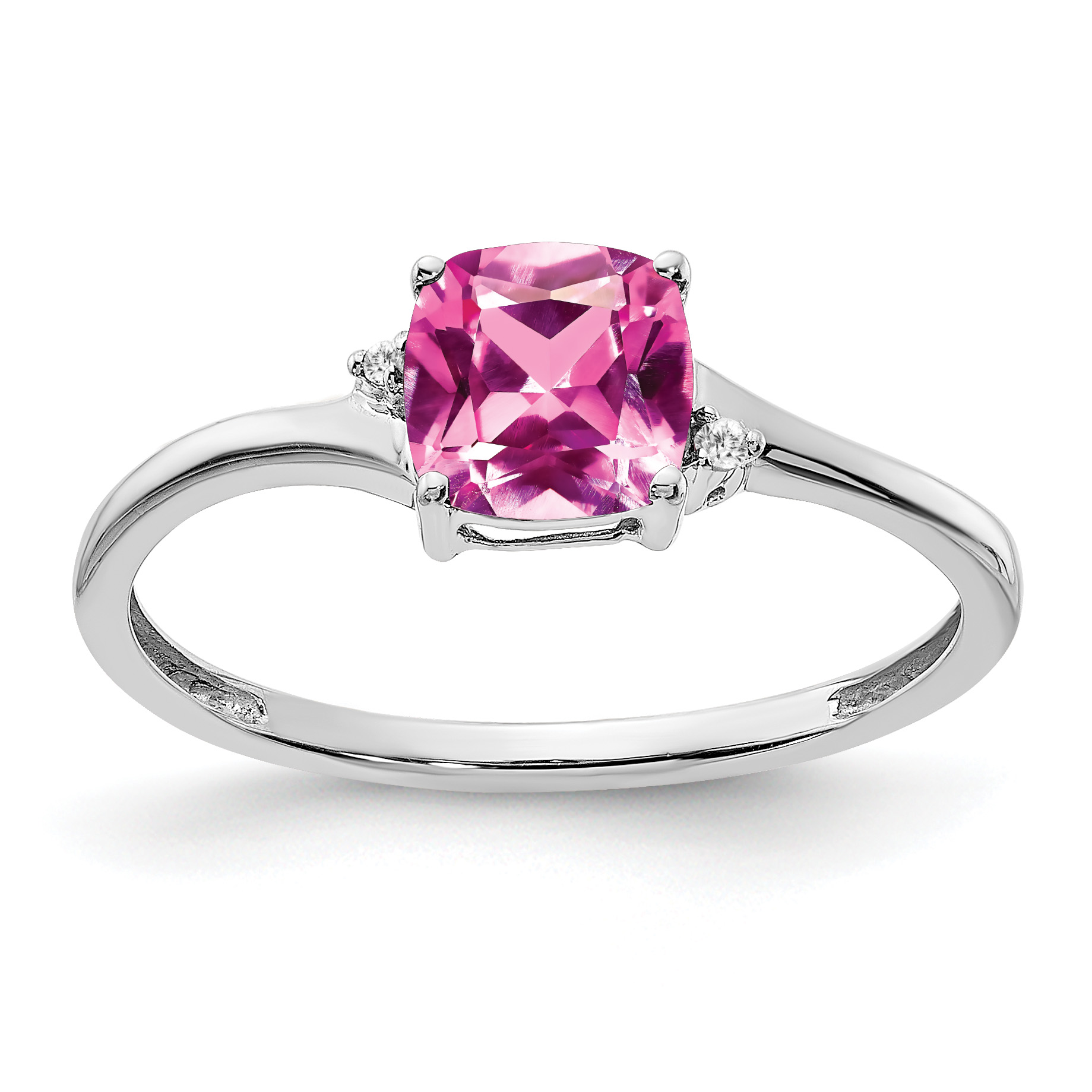 Sterling Silver Rhodium-plated Created Pink Sapphire and Diamond Ring (RM7404-CPS-001-SSA-8)