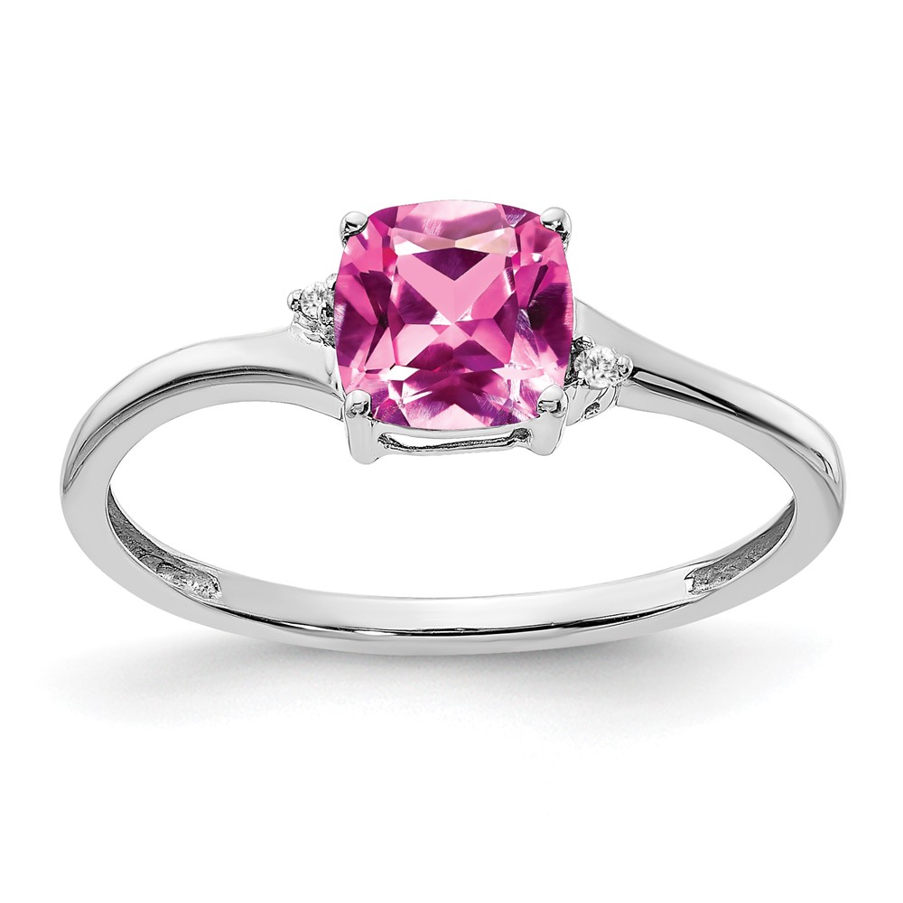 Sterling Silver Rhodium-plated Created Pink Sapphire and Diamond Ring (RM7404-CPS-001-SSA-8)