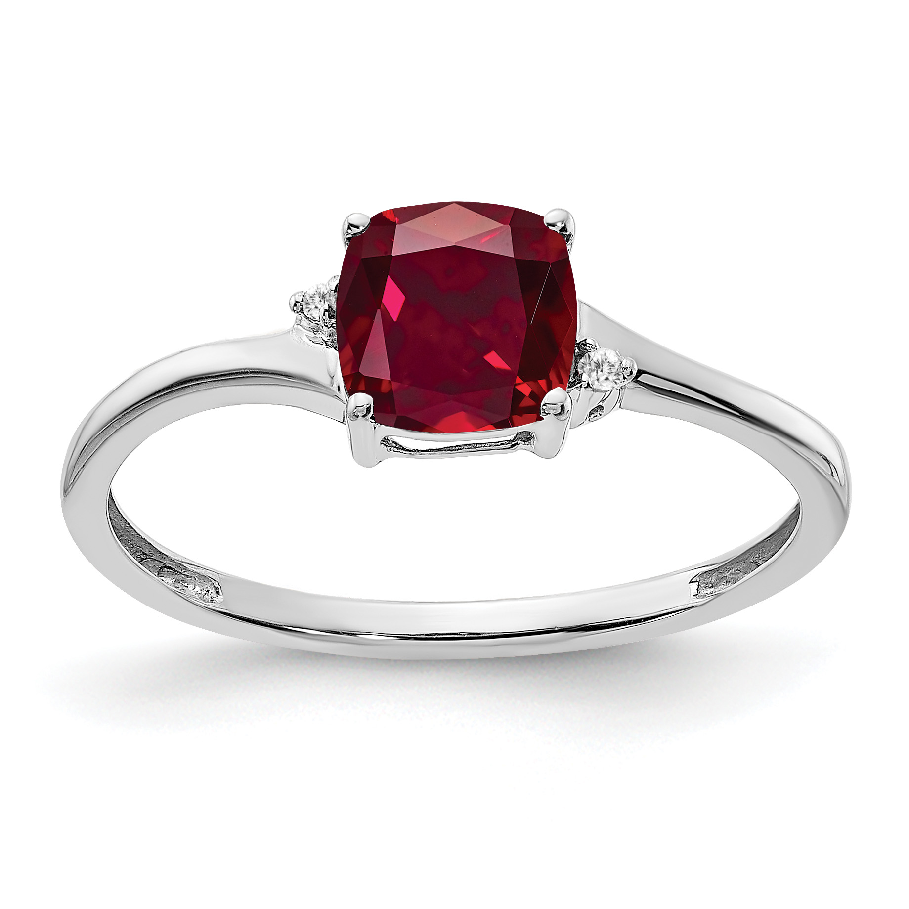 Sterling Silver Rhodium-plated Created Ruby and Diamond Ring (RM7404-CRU-001-SSA-7)
