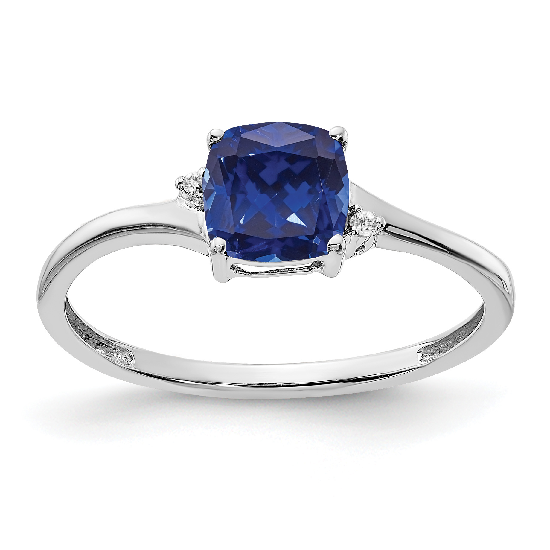 Sterling Silver Rhodium-plated Created Sapphire and Diamond Ring (RM7404-CSA-001-SSA-7)